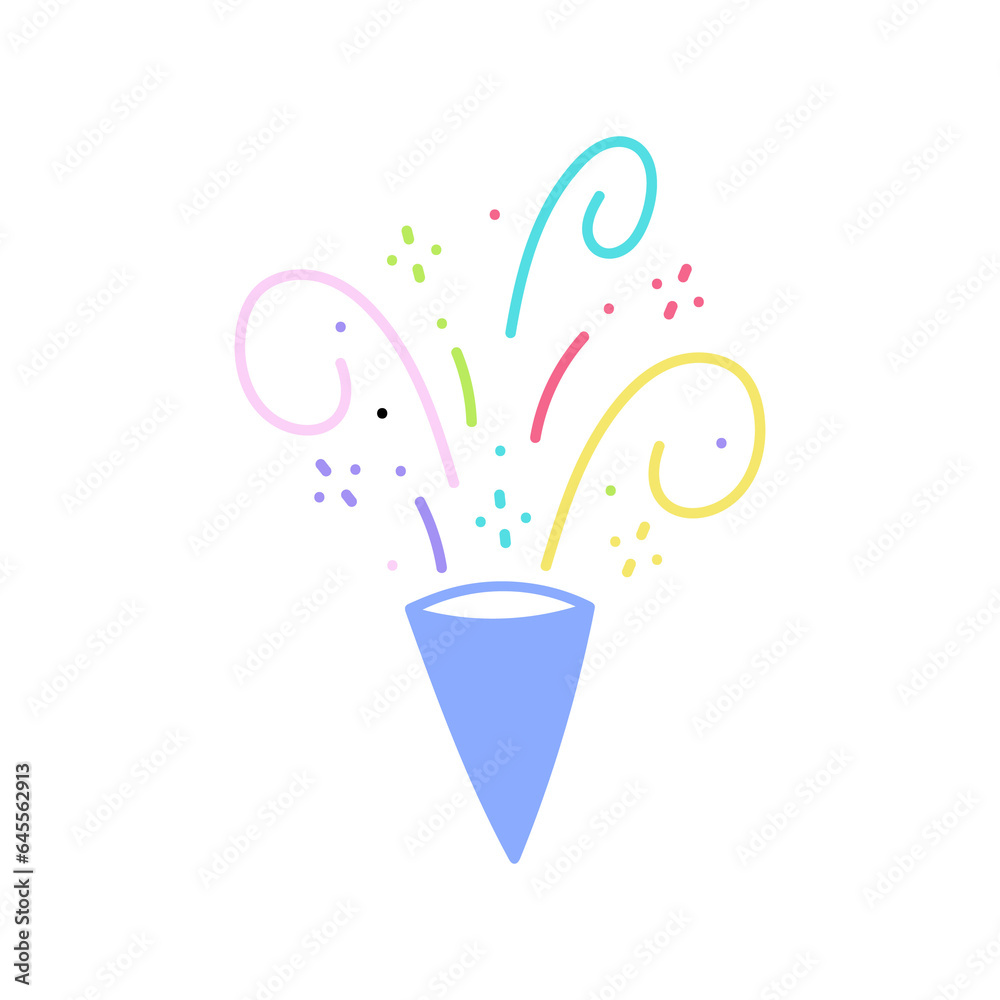 cute party popper isolated confetti explosion firecrackers celebration vector drawing illustration hand drawn style