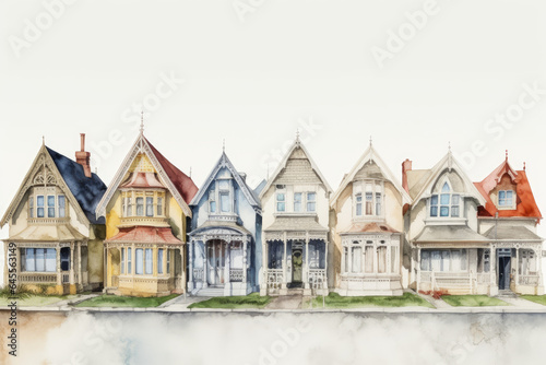 Row of Cute Colorful Houses Illustration - Watercolor Style © Paper