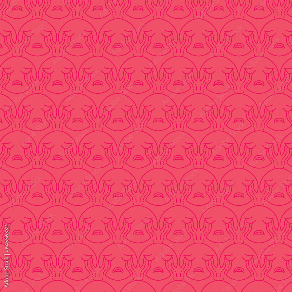 Digital png illustration of rows of crying emoji icons on pink and transparent background