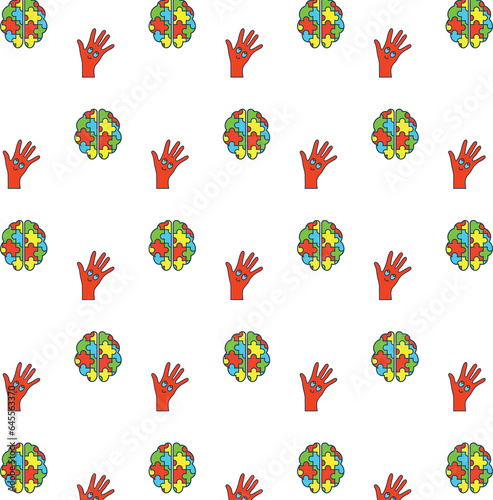 Digital png illustration of red hands and brains made of puzzle pieces on transparent background