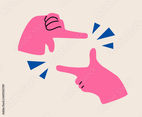 Two hand to make a shape of camera frame. Concept of make a focus or have an aim. Colorful vector illustration