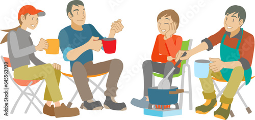 アウトドアで会話を楽しむ仲間達