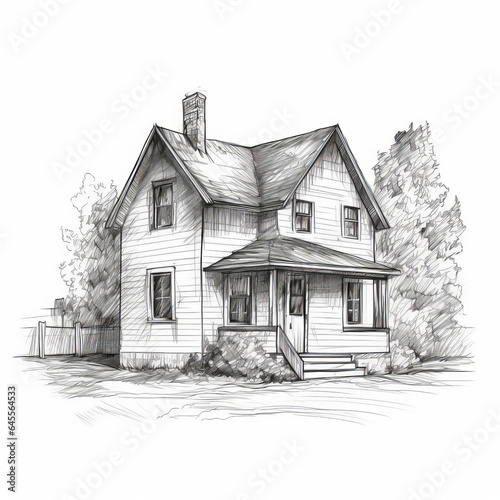 House sketch illustration, artistic, minimalistic, sketches, architectural, clean, stylish, creative projects.