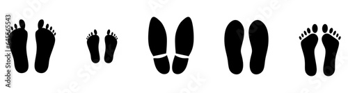 Foot print vector illustration set with shoes bare feet and boot print. human footprints icons sets. Vector isolated.