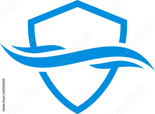 Shield line art with sea wave