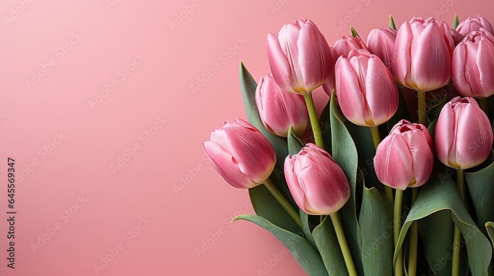 tulips on pink background, copy space tulips on pink background, copy space