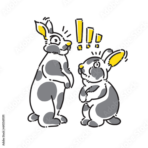 Hand Drawn Vector of a Tall Rabbit with Big Eyes and a Fat Rabbit with Small Eyes