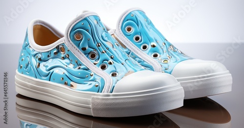 white shoes on blue background