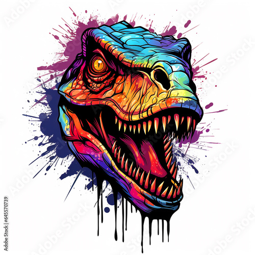 4K dinosaur t-shirt design, 2D flat vector design, contour, clear outline, watercolor themed, white background, high resolution © Susith