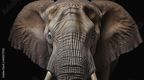 A closeup portrait of a large bull elephant with tusks of ivory in the Kenyan jungle. Wildlife and nature.