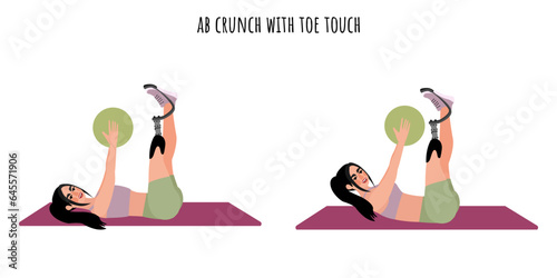 Disabled woman doing ab crunch with toe touch