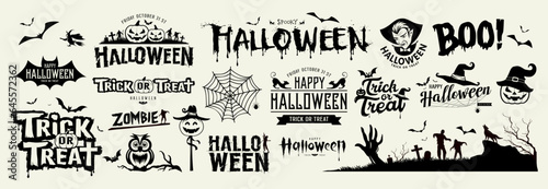 Happy Halloween black and white design collections isolated background  Eps 10 vector illustration 