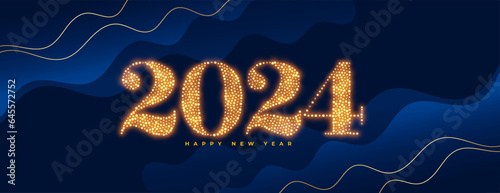 2024 golden text new year greeting banner with sparkle effect