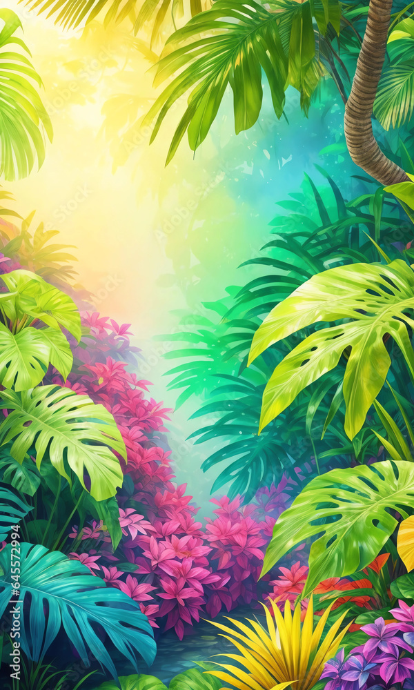 Colorful tropical vegetation exotic beach landscape