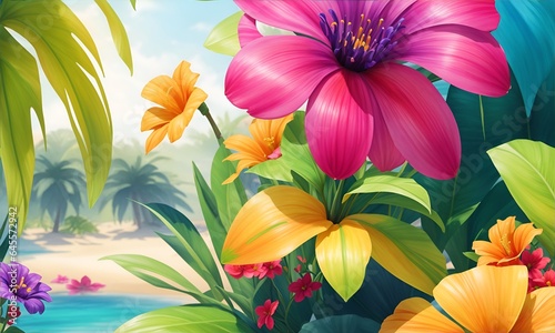 Colorful tropical vegetation exotic beach landscape
