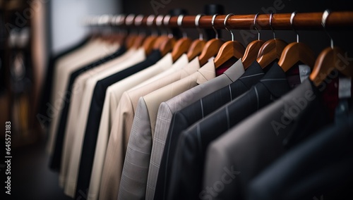 Men's clothing on a hanger in a fashion store. © Meow Creations