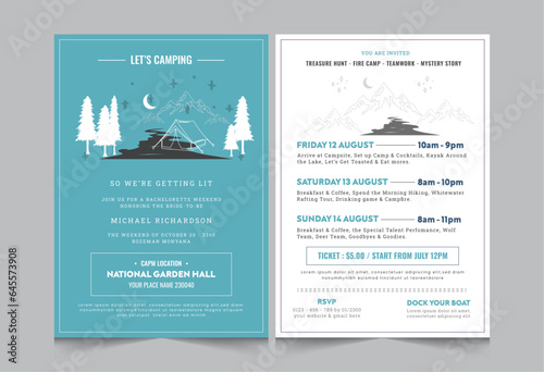 Weekend activity layout template, Camping night or day invitation flyer or poster design, vector illustration eps 10