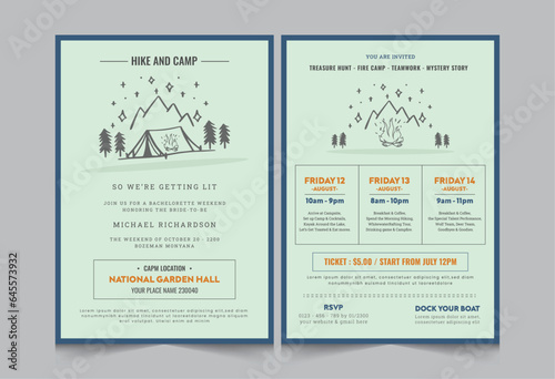 Weekend activity layout template, Camping night or day invitation flyer or poster design, vector illustration eps 10