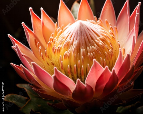 Macro Close Up photograph of Pink and Red Flower, Native Desert flower, spiky plant, protea, waratah, Australian flower, golden light, beautiful photograph photo