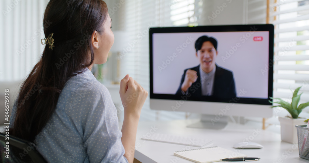 Young adult man asia people give great admire praise online speech coach mentor thumbs up clap hand for remote work at home workforce in CEO town hall happy live video call talk to camera screen. Young adult man asia people give great admire praise online speech coach mentor thumbs up clap hand for remote work at home workforce in CEO town hall happy live video call talk to camera screen.
