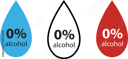 Alcohol free icon. Non alcohol symbol. Logo for beer, cosmetic, antiseptic and others products. Vector sign with 0 percent. Zero icon for medicine, skin and safe. Label, sticker and stamp.