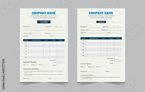 Set of cash memo template with a4 size, business payment invoice design, vector illustration eps 10
