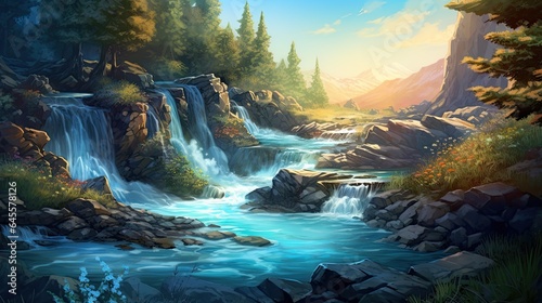 water flow illustration and other natural elements in an artistic background. © Xabrina