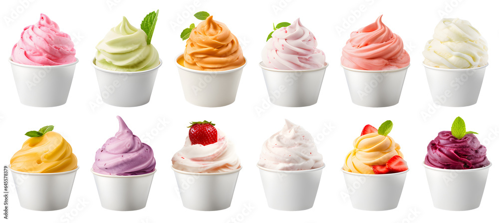 Set Mockup Ice cream scoop on white blank empty paper cup bowl on