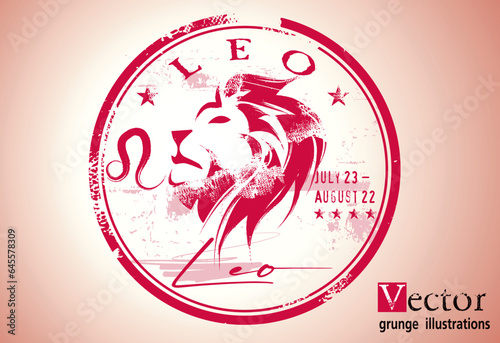astrologi Leo element, Abstract grunge stamp with the Leo symbol from the horoscope, Grunge Round zodiac sign Leo