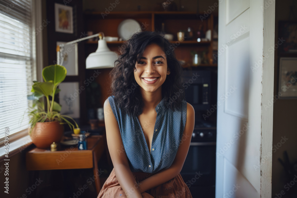 Smiling diverse businesswoman at her home Smiling diverse businesswoman at her home