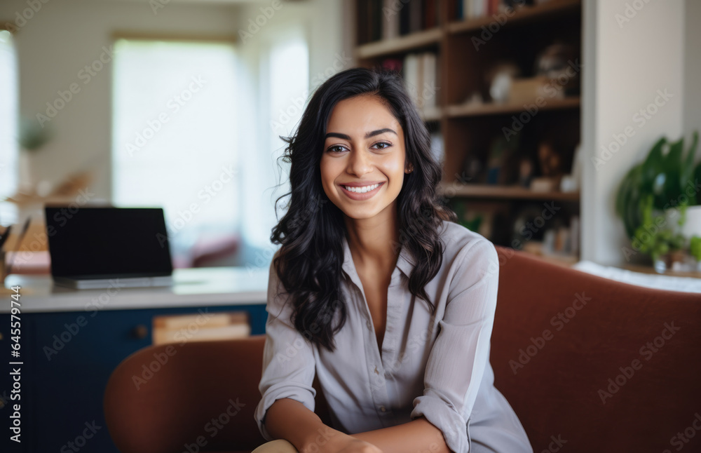 Smiling diverse businesswoman at her home Smiling diverse businesswoman at her home