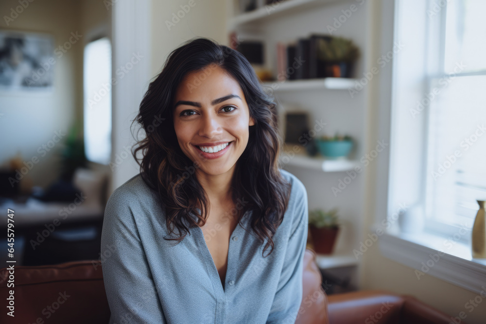Smiling diverse businesswoman at her home Smiling diverse businesswoman at her home
