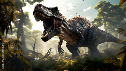 Dinosaur Roaring in the Forest AI Generated Image