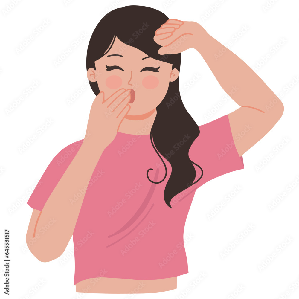 Illustration of yawning tired woman covering her mouth with hand vector Illustration of yawning tired woman covering her mouth with hand vector