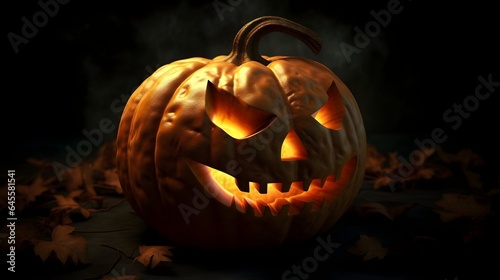 Glowing like ghosts, Halloween spooky pumpkin illuminate the darkness. photo