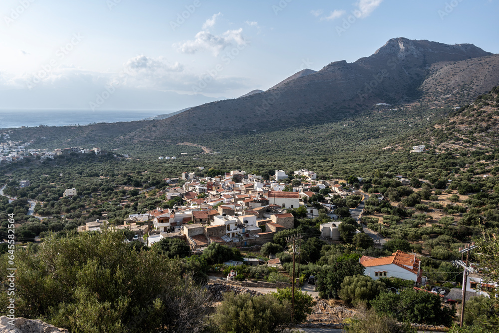 panoramic landscape with elements of the landscape of the island of Crete on a summer day