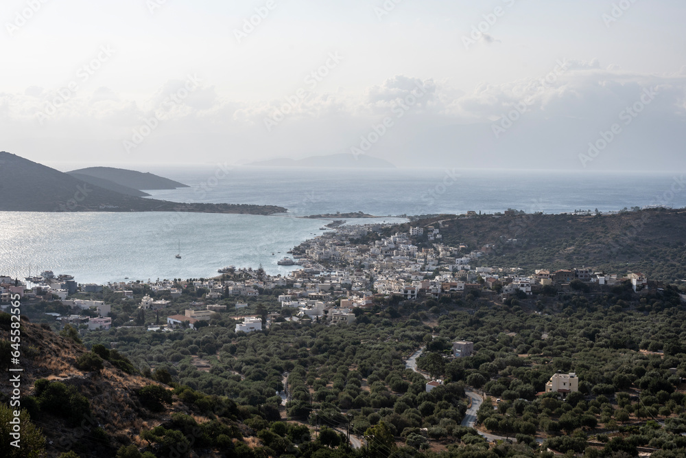 panoramic view of the sea bay of the island of Crete on a summer day