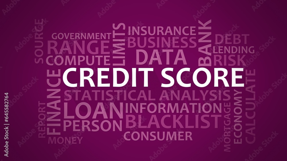 Obraz premium Credit score theme typography graphic work, consisting of important words and concepts. 3D render