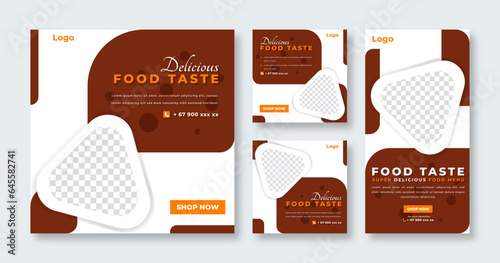 Delicious Food Restaurant Social Media Post for Online Marketing Promotion Banner, Story and Web Internet Ads Flyer