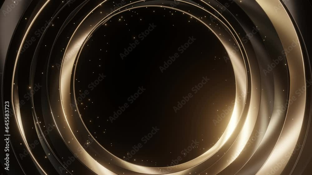 circle geometric luxury gold black with particles glowing background, 4k resolution, spin object.
