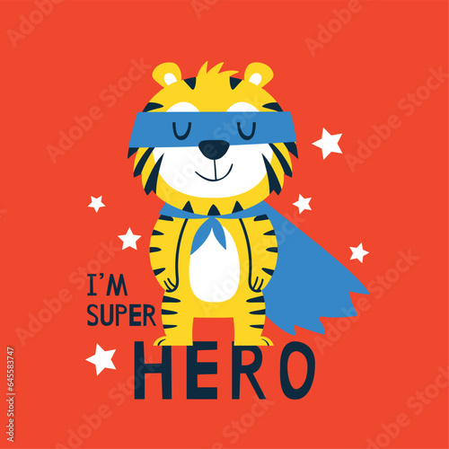 cute hero tiger drawing for print