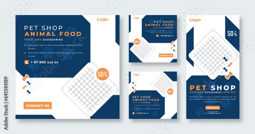 Pet Shop and Pet Care Social Media Post for Online Marketing Promotion Banner, Story and Web Internet Ads Flyer