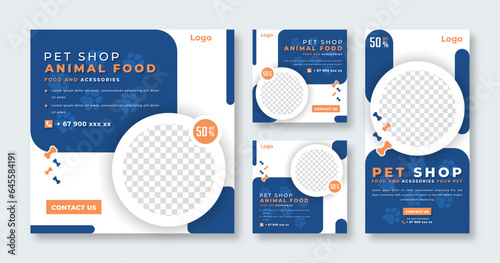 Pet Shop and Pet Care Social Media Post for Online Marketing Promotion Banner, Story and Web Internet Ads Flyer