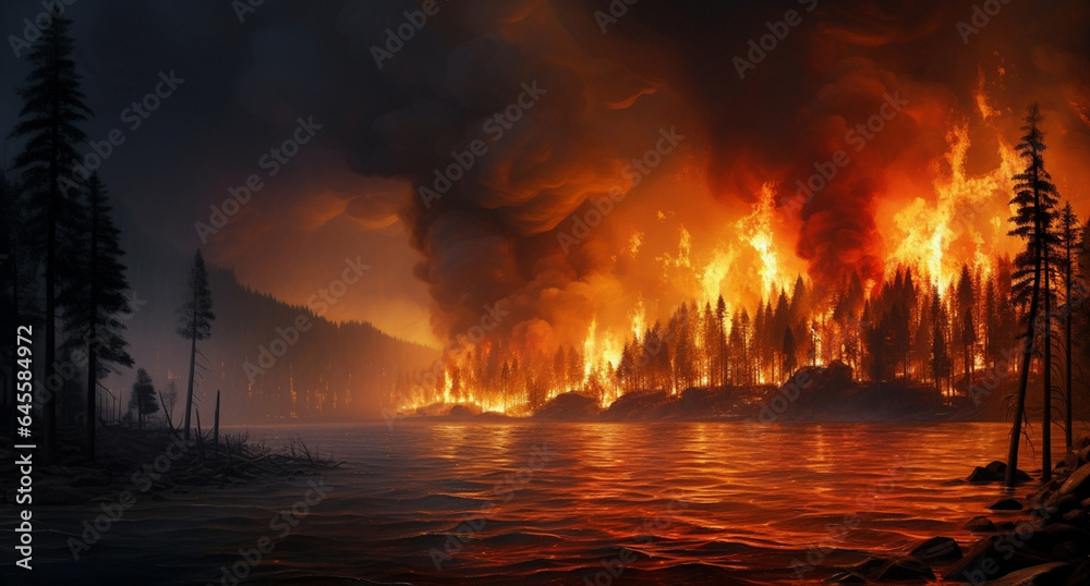 Forest heat red smoke burning fire disaster wildfire nature hot