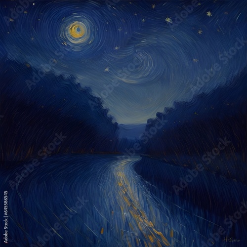 A stylized, impressionistic painting of a starry night sky with a single shooting star.