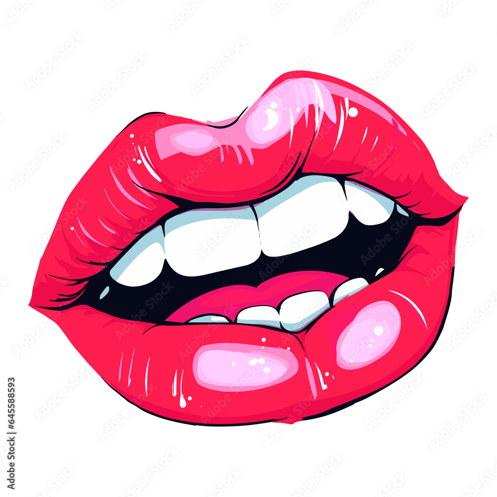 Obraz premium Beautiful female lips in red lipstick hand sketch illustration