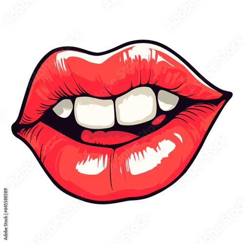 Beautiful female lips in red lipstick hand sketch illustration