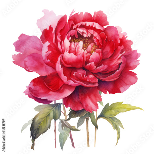Fototapeta Naklejka Na Ścianę i Meble -  Red peony flower watercolor clipart on transparent background. Generative AI illustration