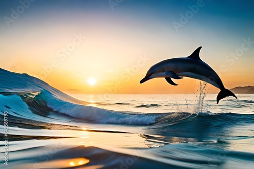 dolphin jumping in the sunset