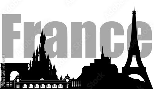 Silhouette of France landmarks, vector illustration.